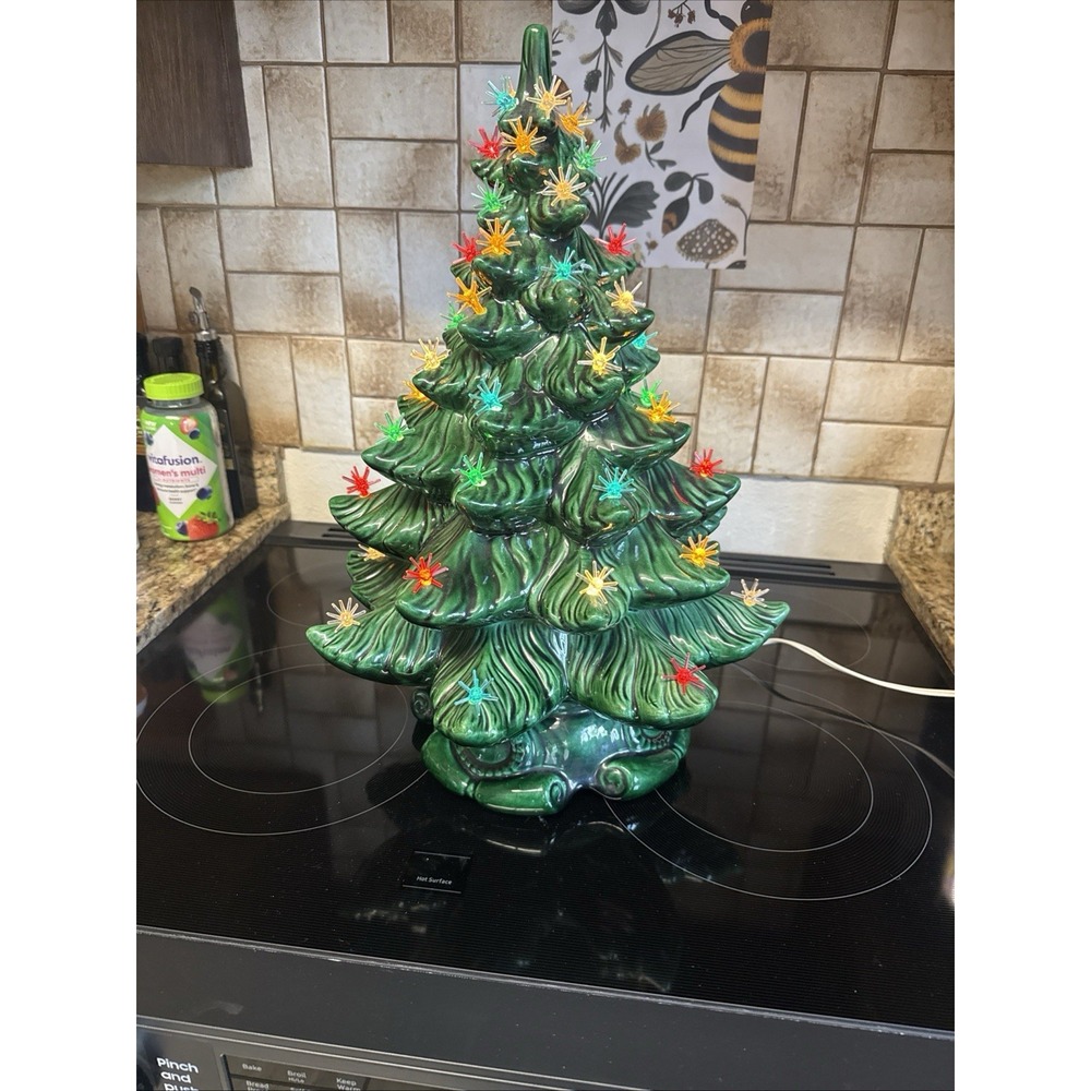 Atlantic Mold 1970 Atomic Pegs Scroll Base Ceramic Christmas Tree 19in Vintage